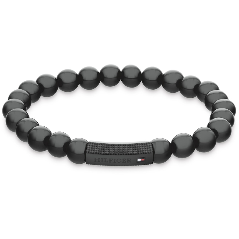 Tommy Hilfiger Men's Black IP Onyx Beaded Bracelet