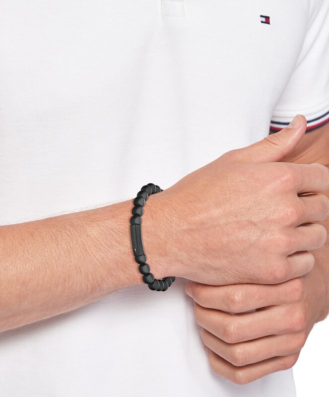 Main Image 2 of Tommy Hilfiger Men's Black IP Onyx Beaded Bracelet