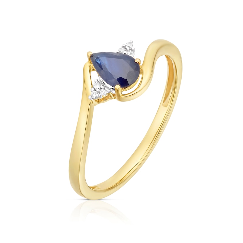 9ct Yellow Gold Pear-Shaped Blue Sapphire & Diamond Twist Ring