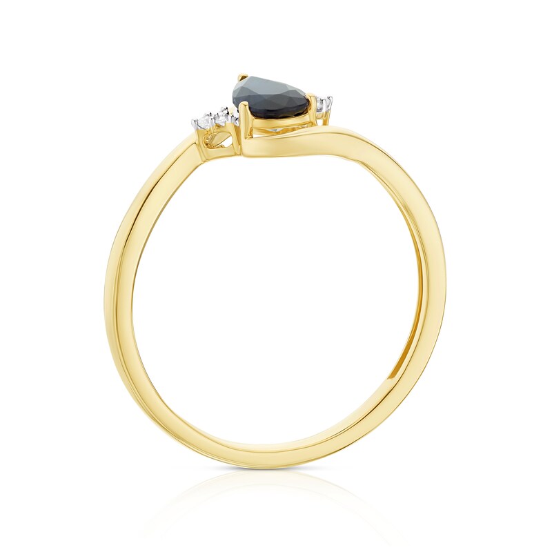 Main Image 3 of 9ct Yellow Gold Pear-Shaped Blue Sapphire & Diamond Twist Ring