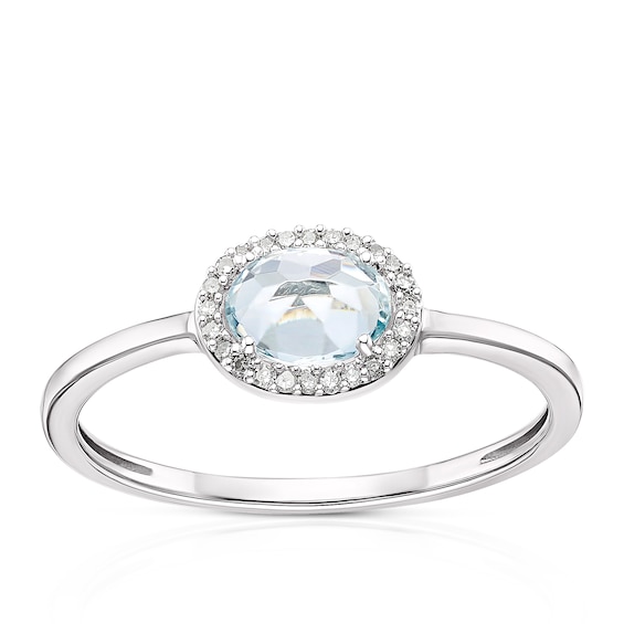 Sterling Silver Oval Aquamarine and Diamond Halo Ring