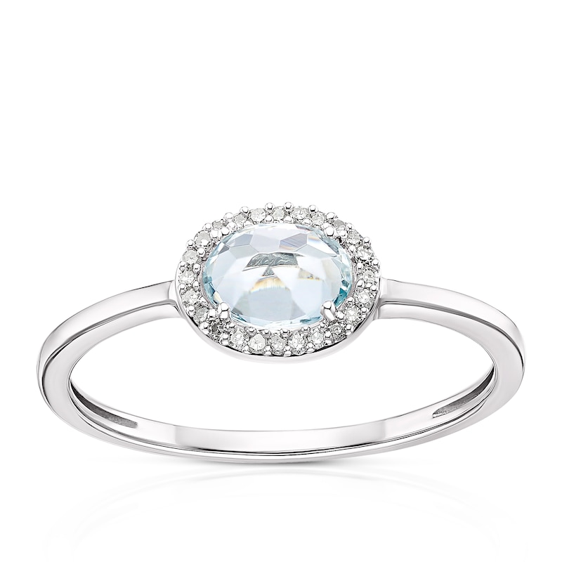 Main Image 1 of Sterling Silver Oval Aquamarine & Diamond Halo Ring