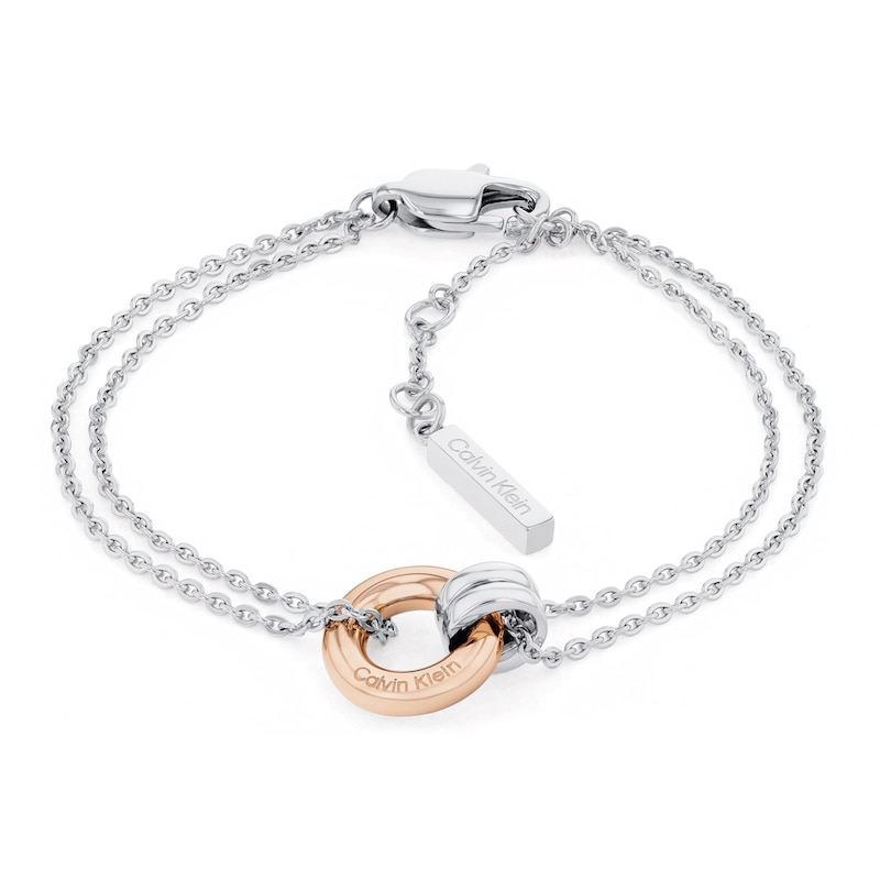 Calvin Klein Ladies' Two Tone Stainless Steel & Rose Gold Circle Double Chain Bracelet