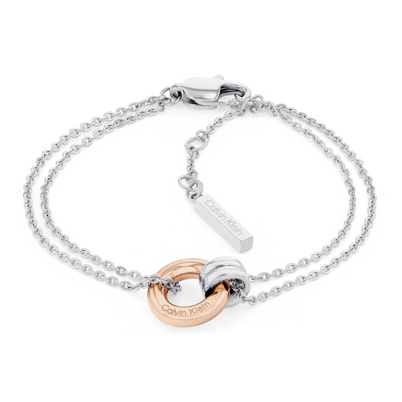 Main Image 1 of Calvin Klein Ladies' Two Tone Stainless Steel & Rose Gold Circle Double Chain Bracelet