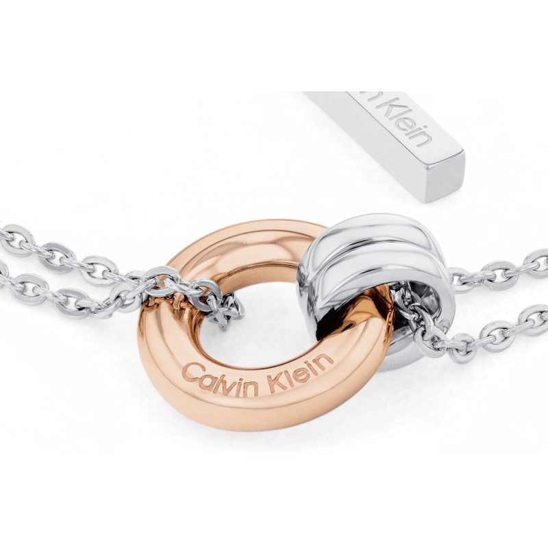 Calvin Klein Ladies' Two Tone Stainless Steel & Rose Gold Circle Double Chain Bracelet