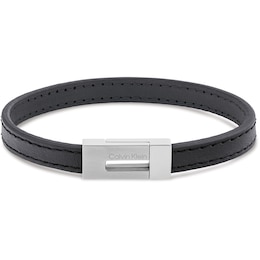 Calvin Klein Men's Stainless Steel & Black Leather Bracelet