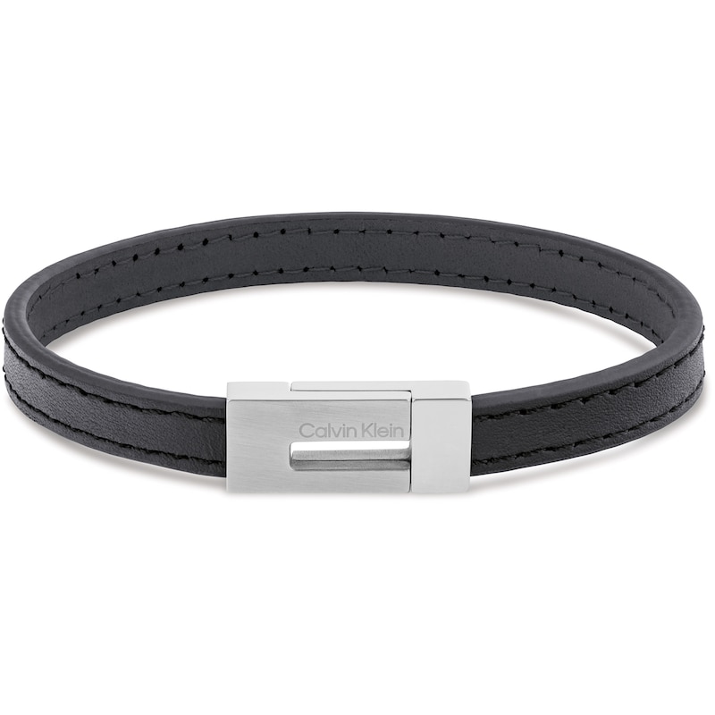 Main Image 1 of Calvin Klein Men's Stainless Steel & Black Leather Bracelet