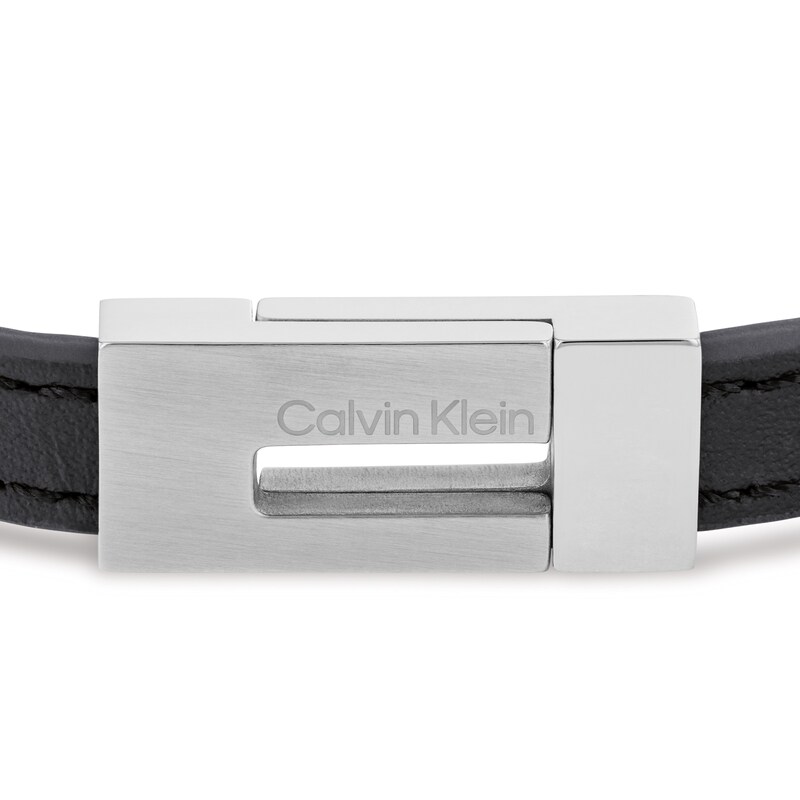 Calvin Klein Men's Stainless Steel & Black Leather Bracelet