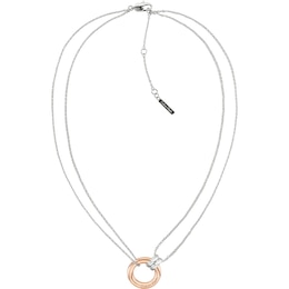 Calvin Klein Ladies' Two Tone Stainless Steel & Rose Gold Circle Double Chain Necklace