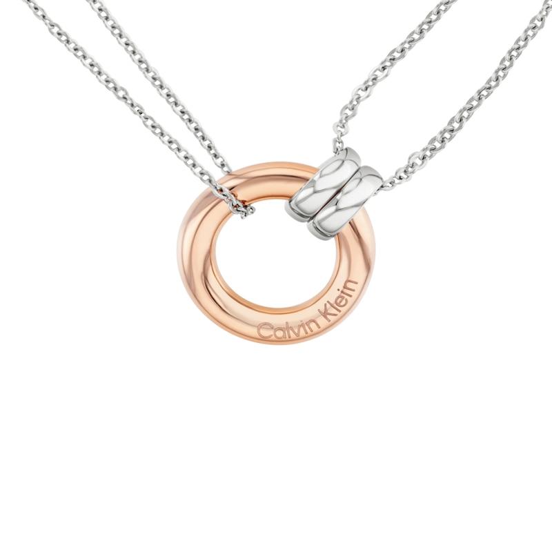 Main Image 2 of Calvin Klein Ladies' Two Tone Stainless Steel & Rose Gold Circle Double Chain Necklace
