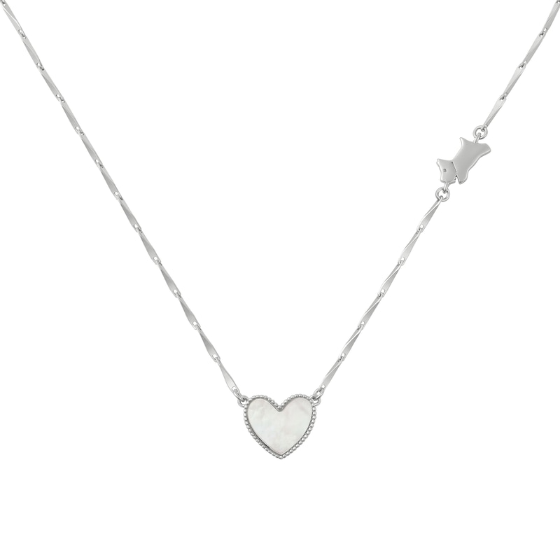 Radley Sterling Silver Mother Of Pearl Heart & Jumping Dog Necklace