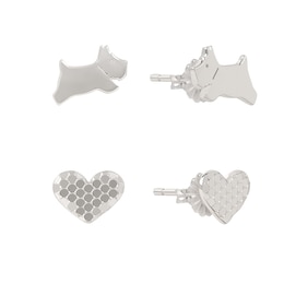 Radley Sterling Silver Tone Twin Pack Dog & Heart Earrings