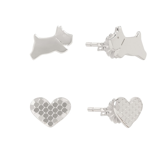 Radley Sterling Silver Tone Twin Pack Dog & Heart Earrings