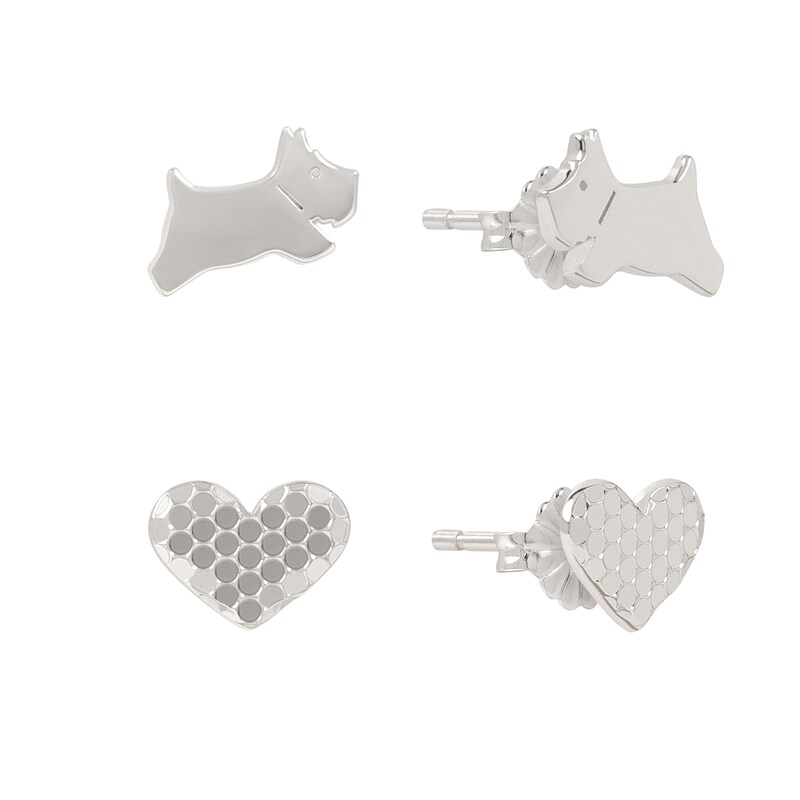 Main Image 1 of Radley Sterling Silver Tone Twin Pack Dog & Heart Earrings