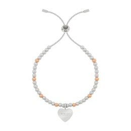 Radley Ladies' Silver Tone Bracelet Rose Gold Plated Balls and Etched Heart Pendant Bolo Bracelet