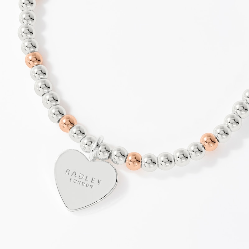 Radley Ladies' Silver Tone Bracelet Rose Gold Plated Balls and Etched Heart Pendant Bolo Bracelet