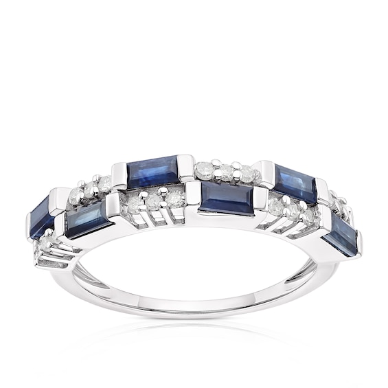 9ct White Gold Sapphire and 0.17ct Diamond Eternity Ring