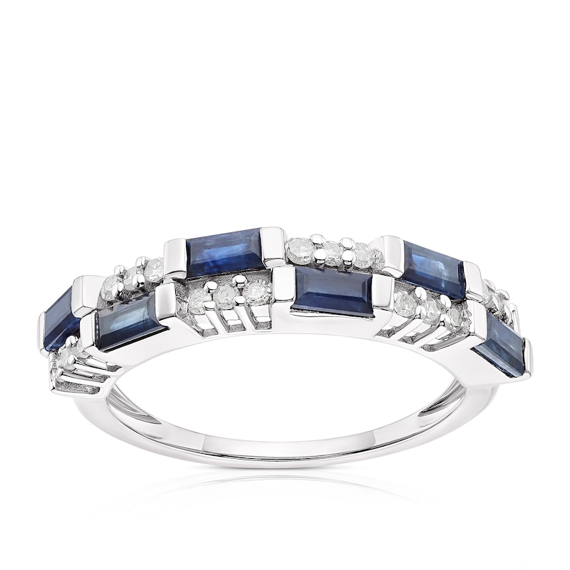 9ct White Gold Sapphire & 0.17ct Diamond Eternity Ring