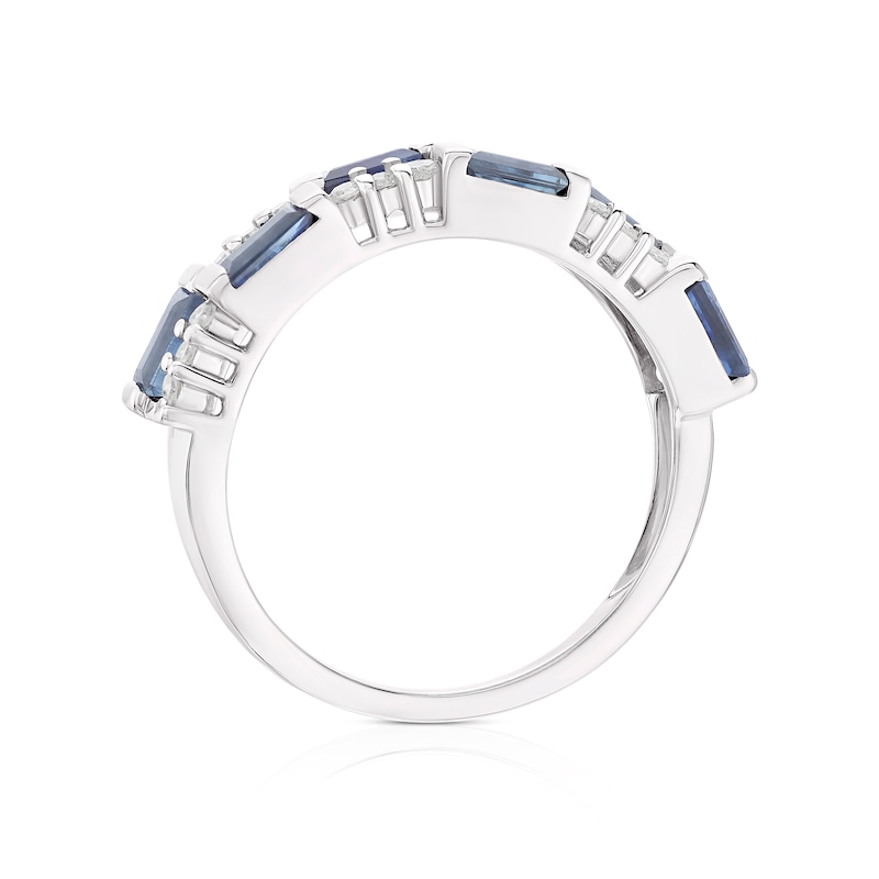 Main Image 3 of 9ct White Gold Sapphire & 0.17ct Diamond Eternity Ring