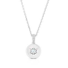 Sterling Silver Aquamarine & Diamond Disc Pendant Necklace