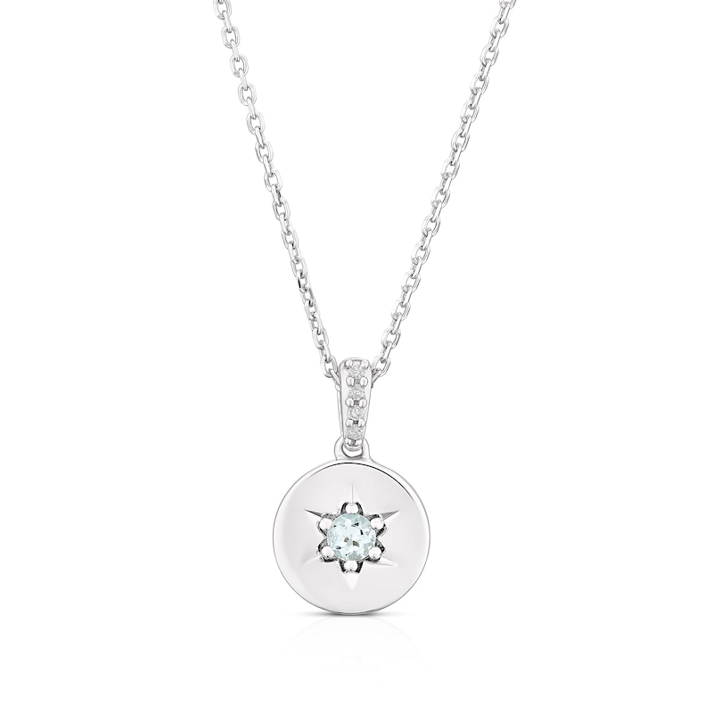 Main Image 1 of Sterling Silver Aquamarine & Diamond Disc Pendant Necklace