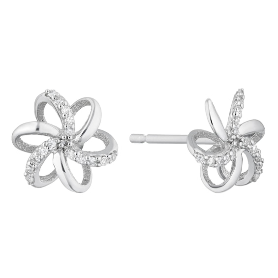 9ct White Gold Diamond Spiral Earrings