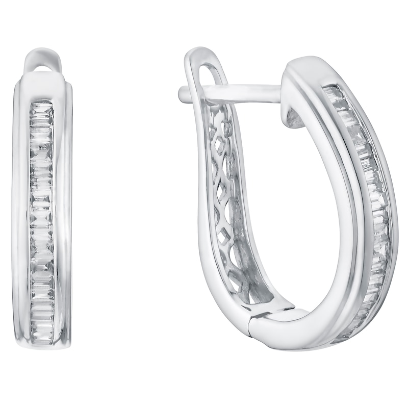 Main Image 1 of 9ct White Gold 0.20ct Channel Set Diamond Hoop Earrings