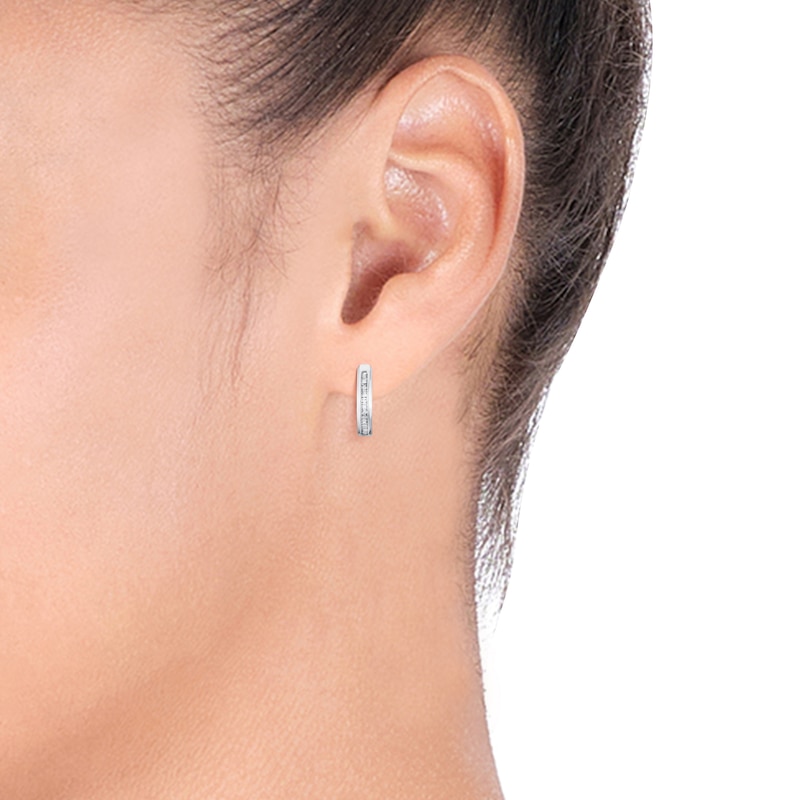 Main Image 2 of 9ct White Gold 0.20ct Channel Set Diamond Hoop Earrings