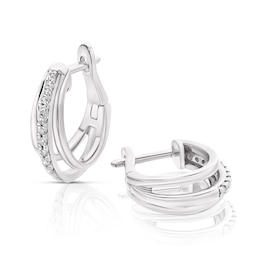 9ct White Gold 0.10ct Diamond Triple Split Hoop Earrings