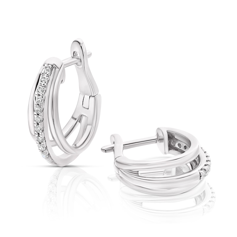 Main Image 1 of 9ct White Gold 0.10ct Diamond Triple Split Hoop Earrings