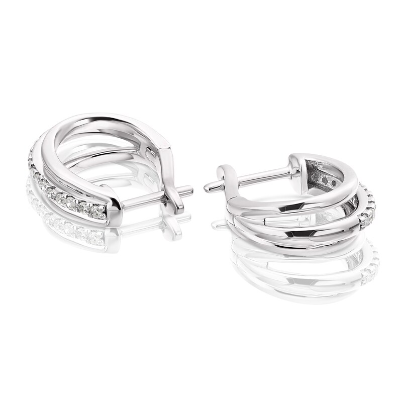 Main Image 2 of 9ct White Gold 0.10ct Diamond Triple Split Hoop Earrings