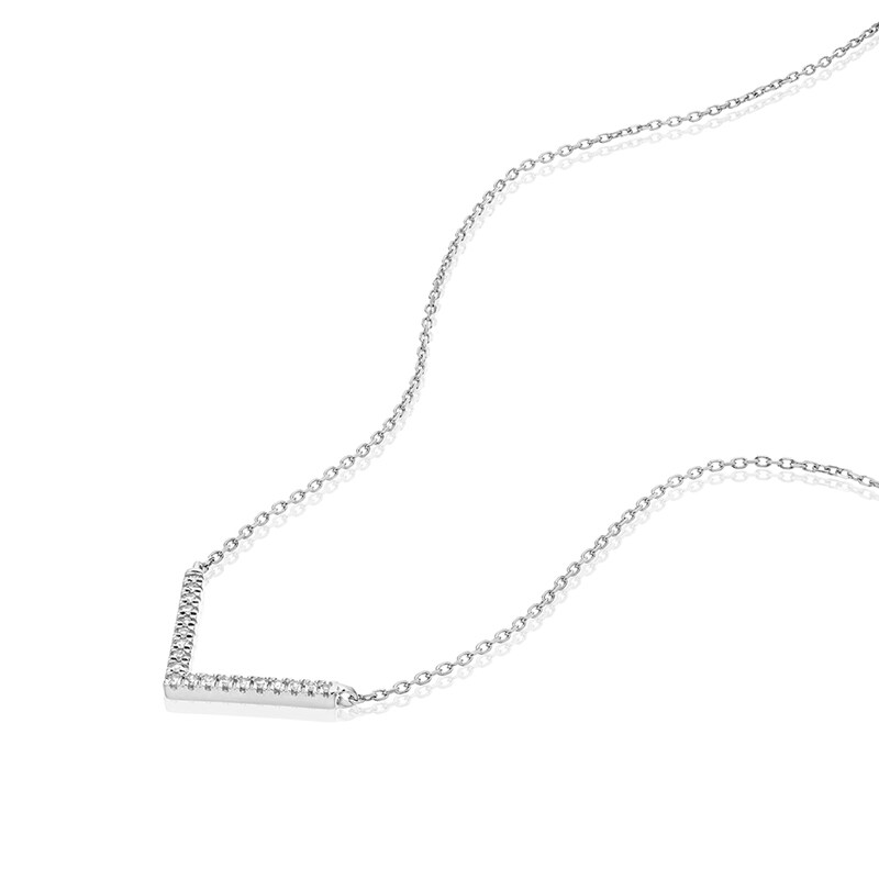 Main Image 2 of 9ct White Gold Diamond Pavé V Shape Necklace