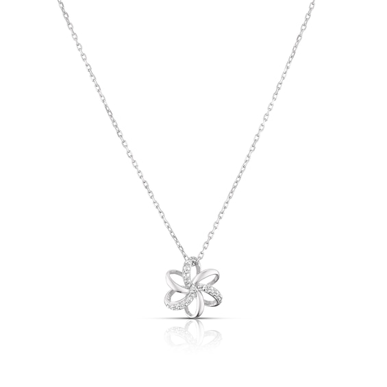 9ct White Gold 0.05ct Diamond Flower Pendant