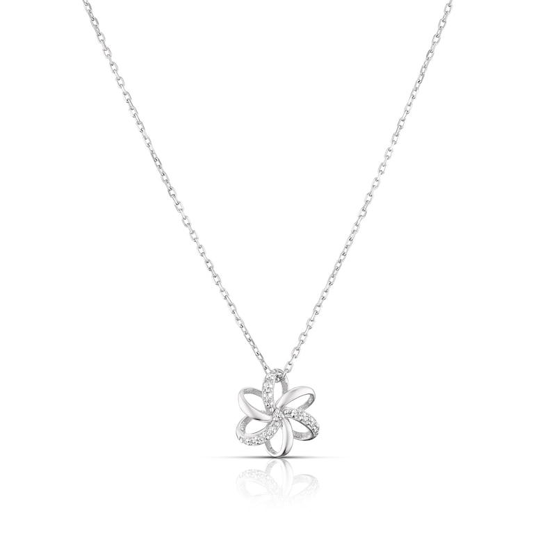 Main Image 1 of 9ct White Gold 0.05ct Diamond Flower Pendant