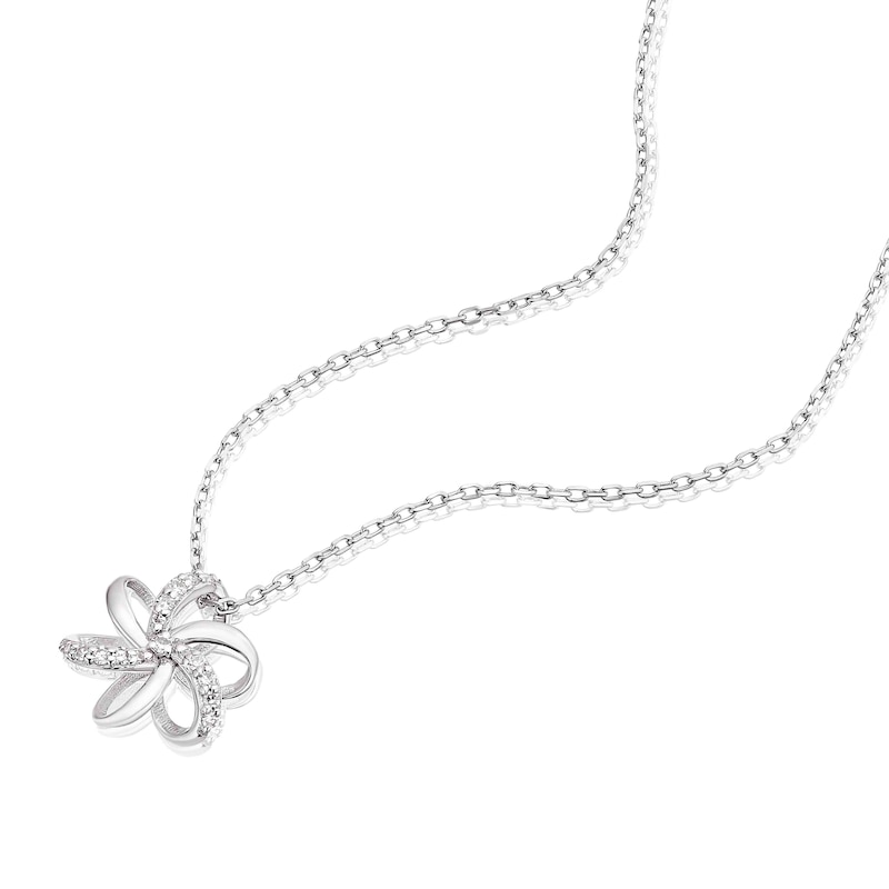 Main Image 2 of 9ct White Gold 0.05ct Diamond Flower Pendant