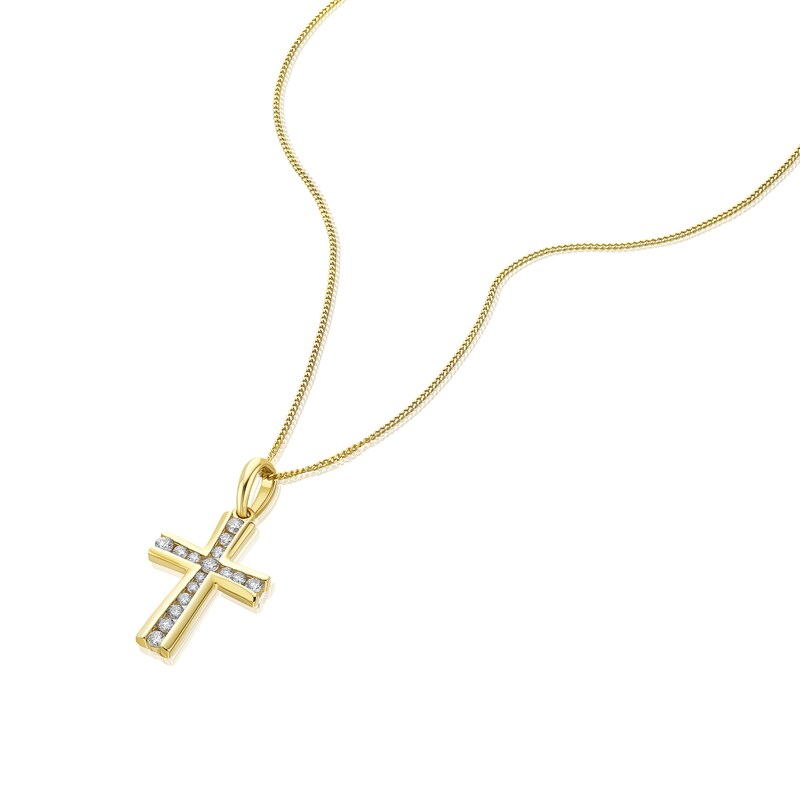 Main Image 2 of 9ct Yellow Gold 0.25ct Diamond Cross Pendant