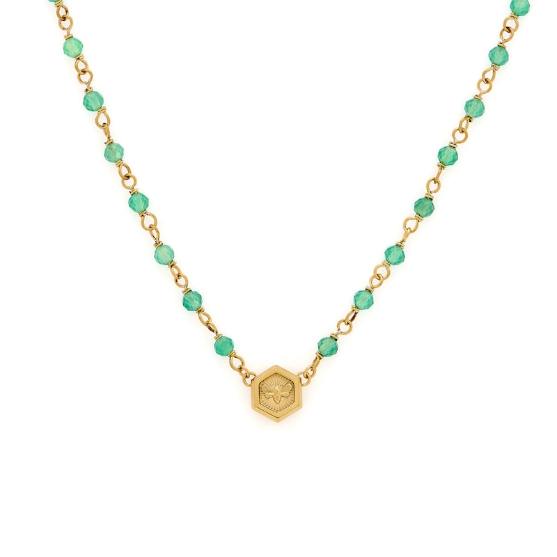 Main Image 1 of Olivia Burton Minima Bee Ladies' Green Agate Beaded Charm Necklace