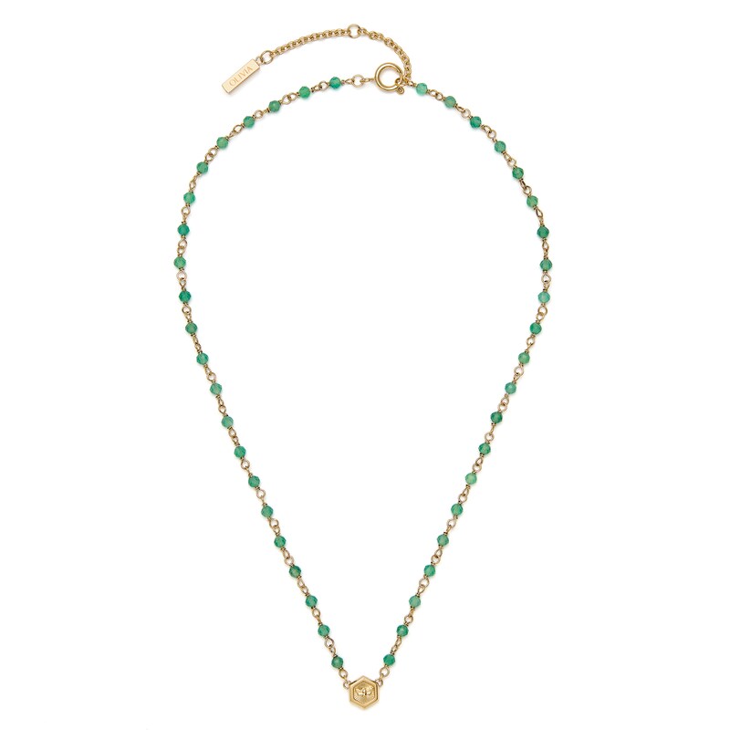 Main Image 2 of Olivia Burton Minima Bee Ladies' Green Agate Beaded Charm Necklace