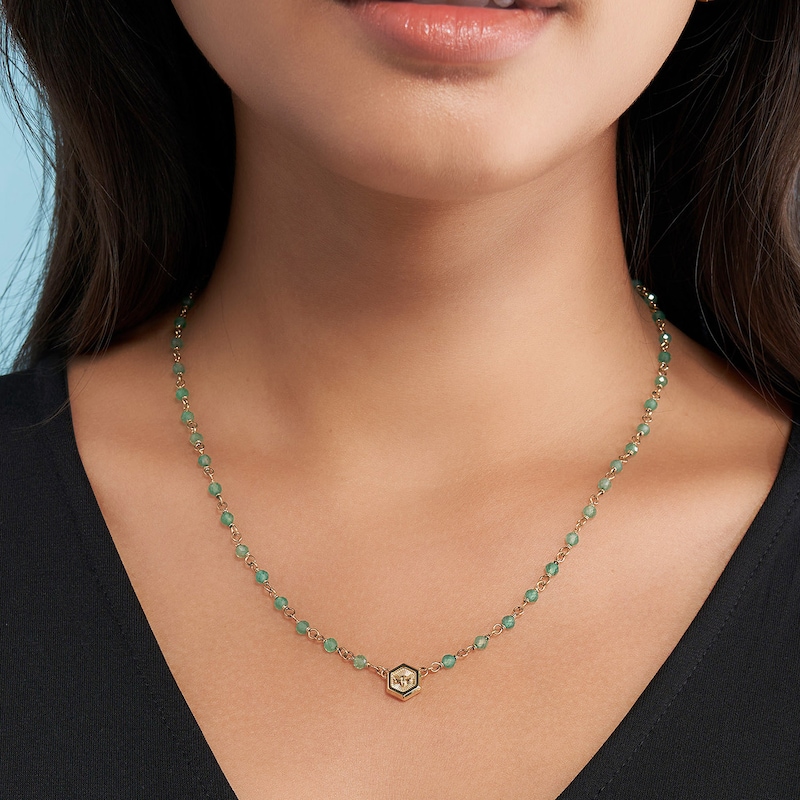 Main Image 4 of Olivia Burton Minima Bee Ladies' Green Agate Beaded Charm Necklace
