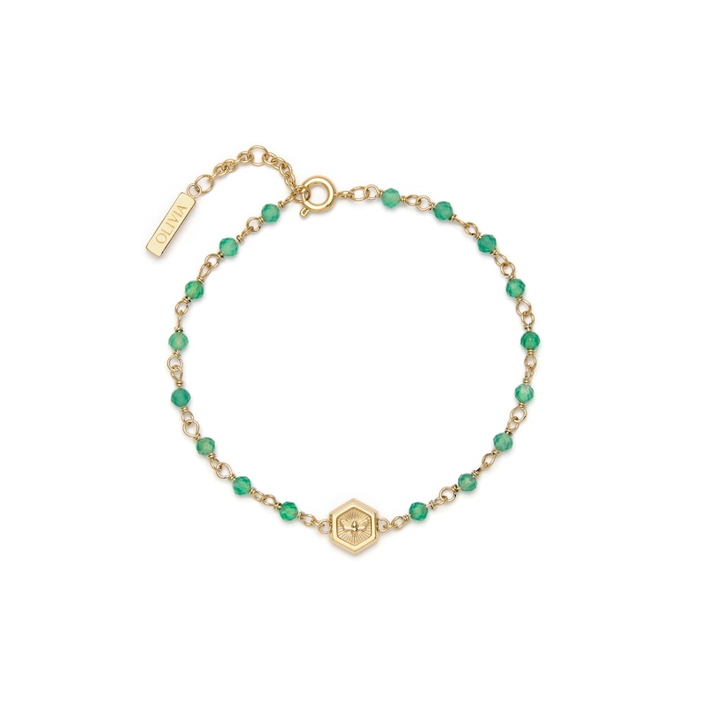 Olivia Burton Minima Bee Ladies' Green Agate Beaded Charm Bracelet