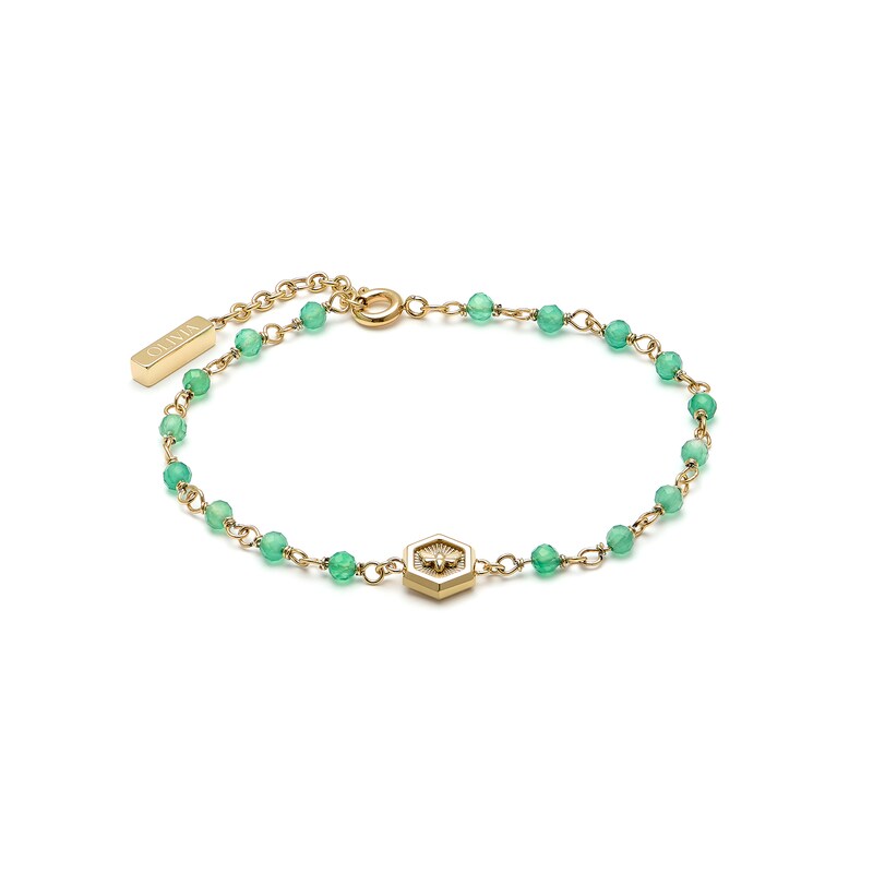 Olivia Burton Minima Bee Ladies' Green Agate Beaded Charm Bracelet