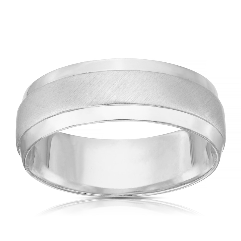 Main Image 1 of Men's Sterling Silver 7mm Double Textured Matt & Polished Ring