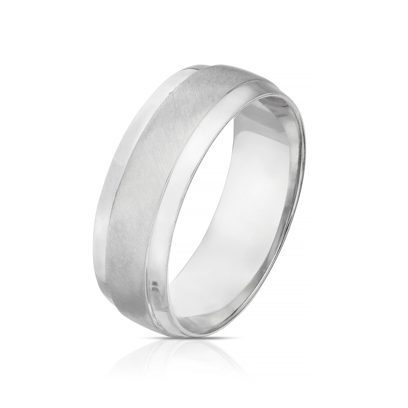 Main Image 2 of Men's Sterling Silver 7mm Double Textured Matt & Polished Ring
