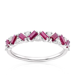 9ct White Gold Ruby & 0.10ct Diamond Eternity Ring