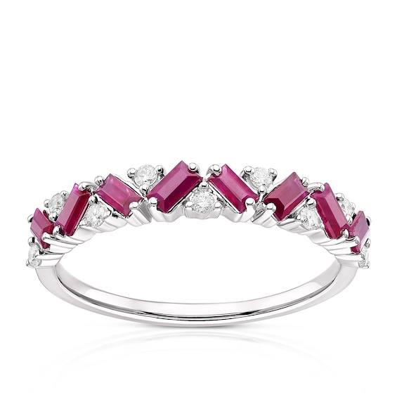 9ct White Gold Ruby and 0.10ct Diamond Eternity Ring