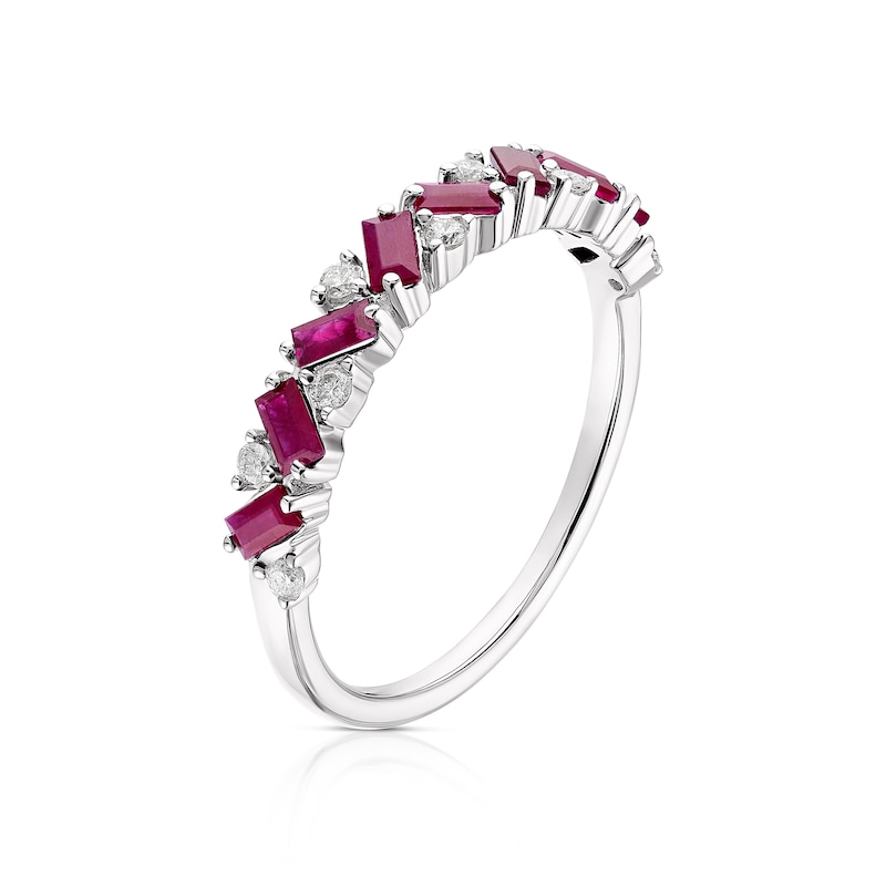 Main Image 2 of 9ct White Gold Ruby & 0.10ct Diamond Eternity Ring