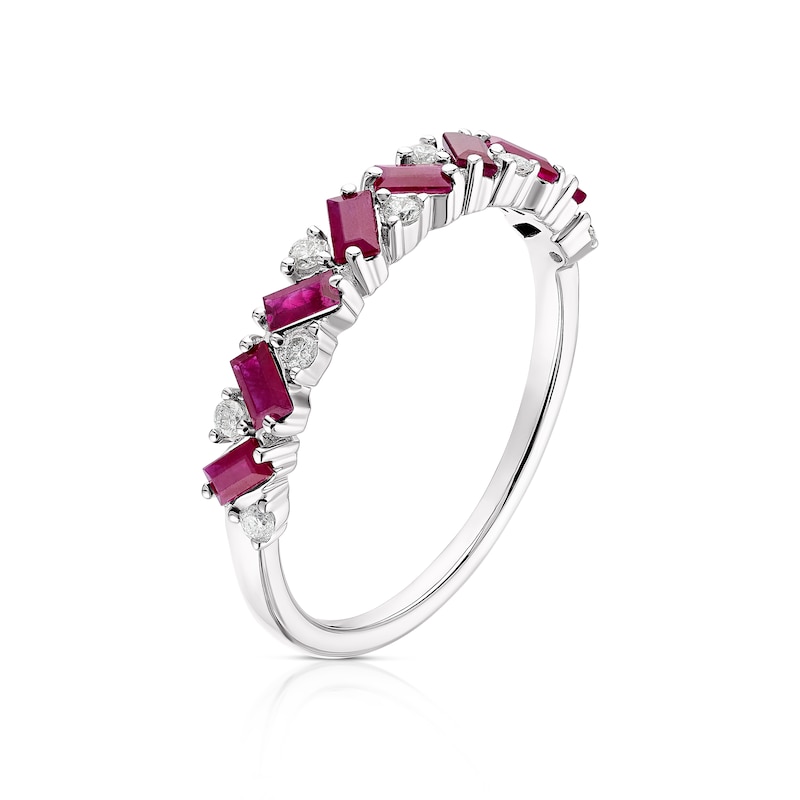 9ct White Gold Ruby & 0.10ct Diamond Eternity Ring