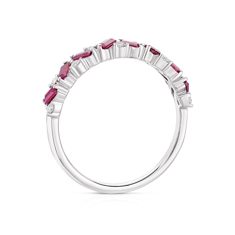 Main Image 3 of 9ct White Gold Ruby & 0.10ct Diamond Eternity Ring