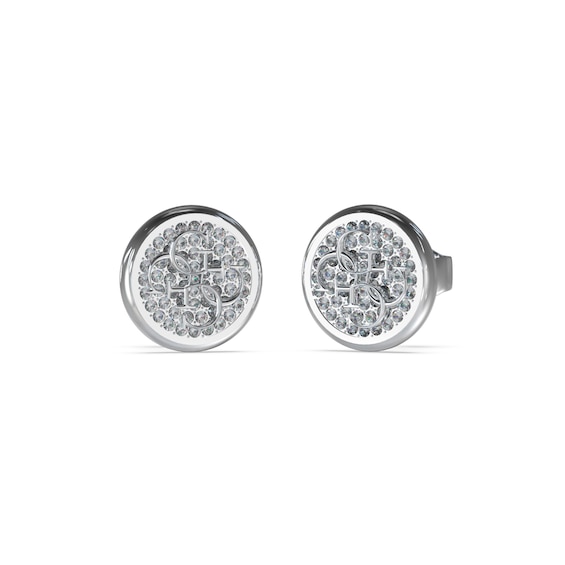 Guess Silver Tone Pave Set Crystal Coin 12mm Stud Earrings