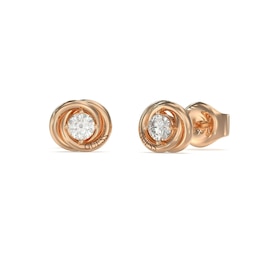 Guess Rose Gold Tone Perfect Mini Links Crystal 8mm Stud Earrings
